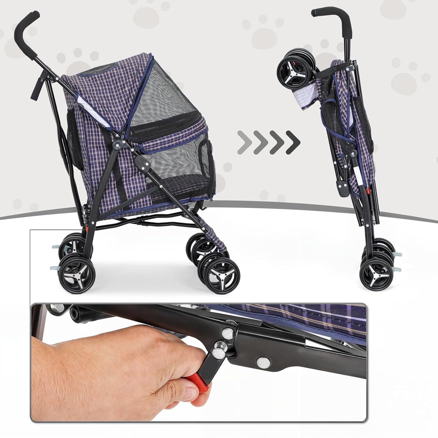 Magshion Pet Stoller Dog Cat Stoller Comfortable Lightweight Stroller With Adjustable Canopy