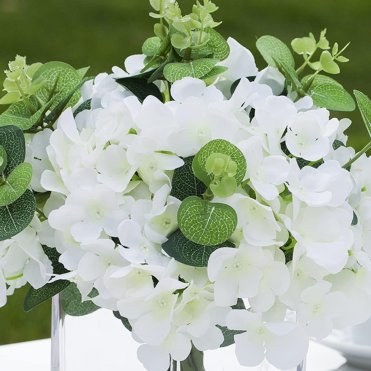 ENOVA FLORAL Faux Hydrangea Flowers with Vase, Mixed Fake Hydrangea Flowers and Greenery in Vase with Faux Water for Dining Table Decoration, Wedding Centerpieces