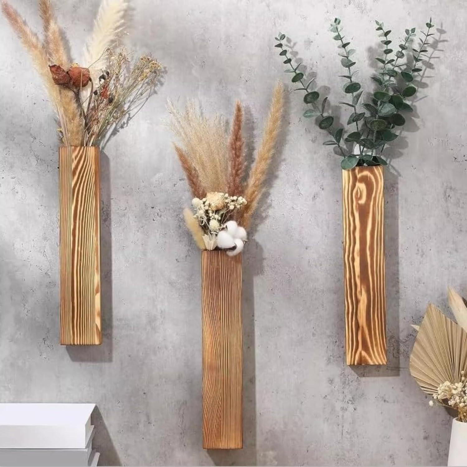 Wall Planters for Indoor Plants Modern Farmhouse Wooden Pocket Wall Vases for Dried Flowers and Faux Plants 4 Pack