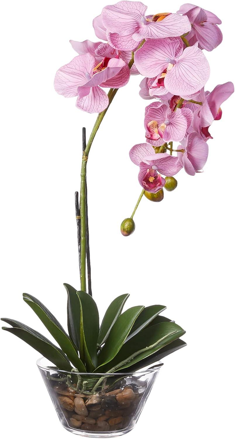 Elegant Orchid 20" Tabletop Silk Flower Arrangement in Glass Vase - Purple