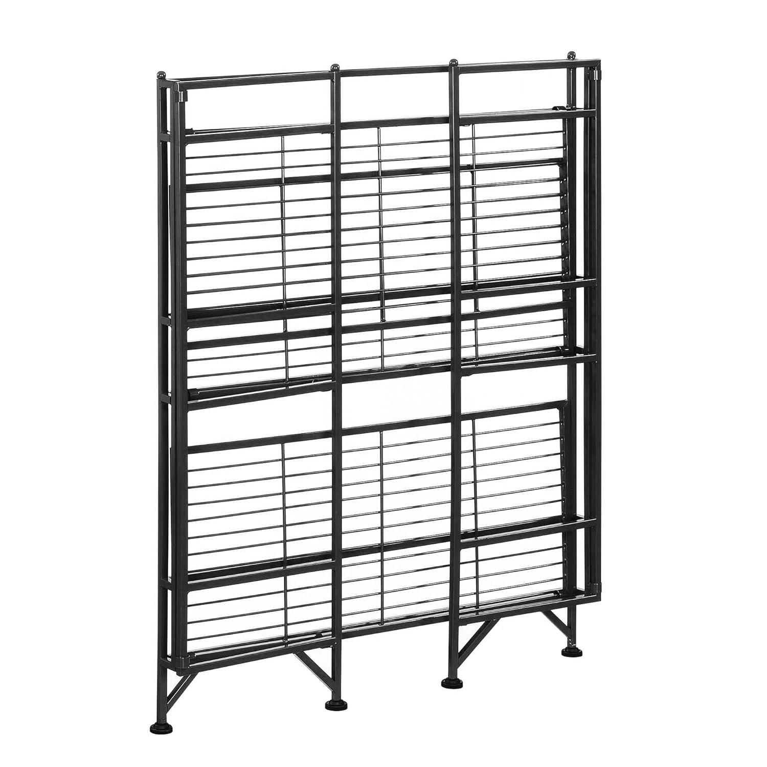 17 Stories 3-Tier Wide Folding Metal Shelf, Black