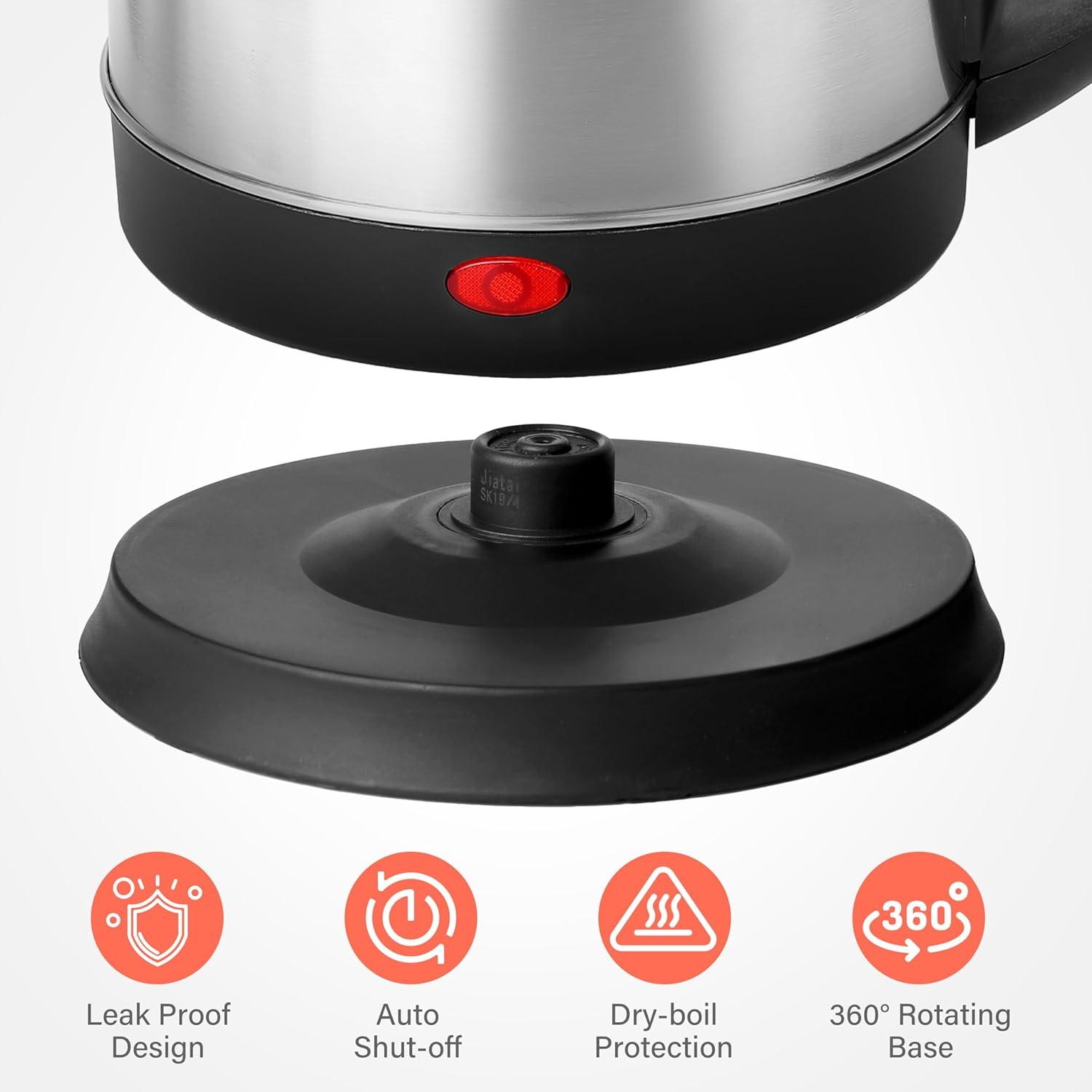 Stainless Steel Electric Tea Kettle, Electric Kettles for Boiling Water, 1.8L Electric Kettle, Cordless Water Boiler with 360 Degree Rotational Base, Automatic Shut Off, 1000W, Silver