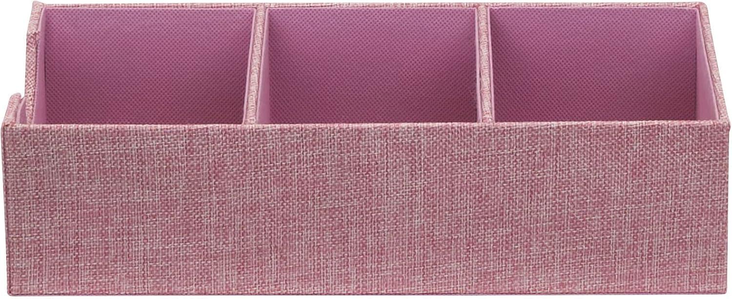 Household Essentials 3-Compartment Drawer Organizers, Pack of 2, Sturdy Chipboard Base with Soft Polyester Linen Covering, Fashionable Organization Solution, 3” H x 6” W x 12” D, Carnation