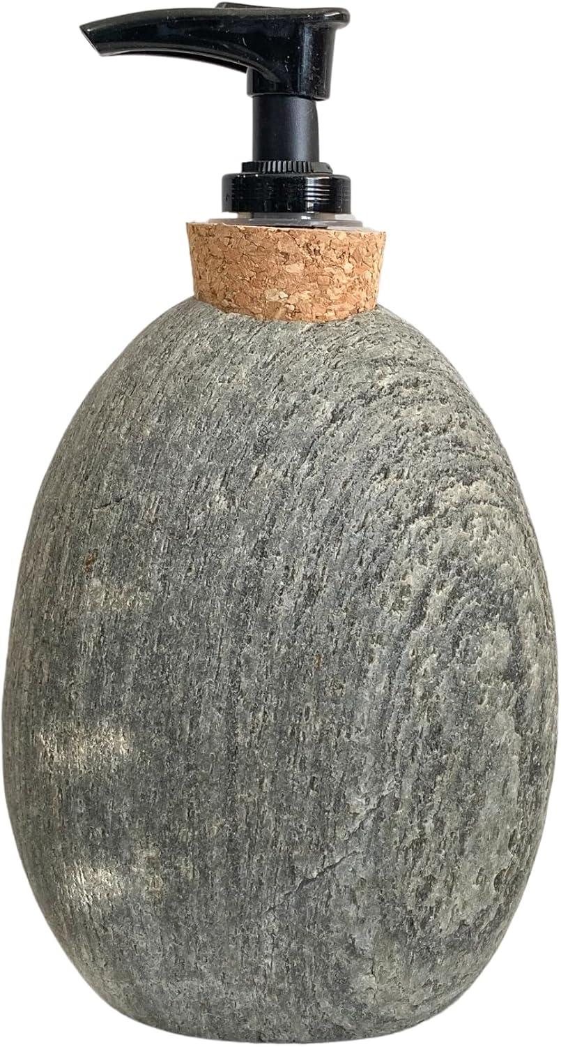 Soap and Lotion Dispenser - Handcrafted Natural Beach Stone, Rustic Home Decor
