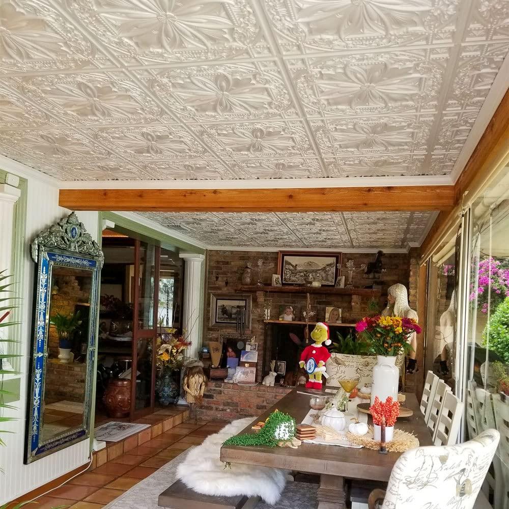 FromPlainToBeautifulInHours Milan 24'' L x 24'' W Textured PVC Drop-In & Glue Up Ceiling Tile Ceiling Tile (Set of 10)