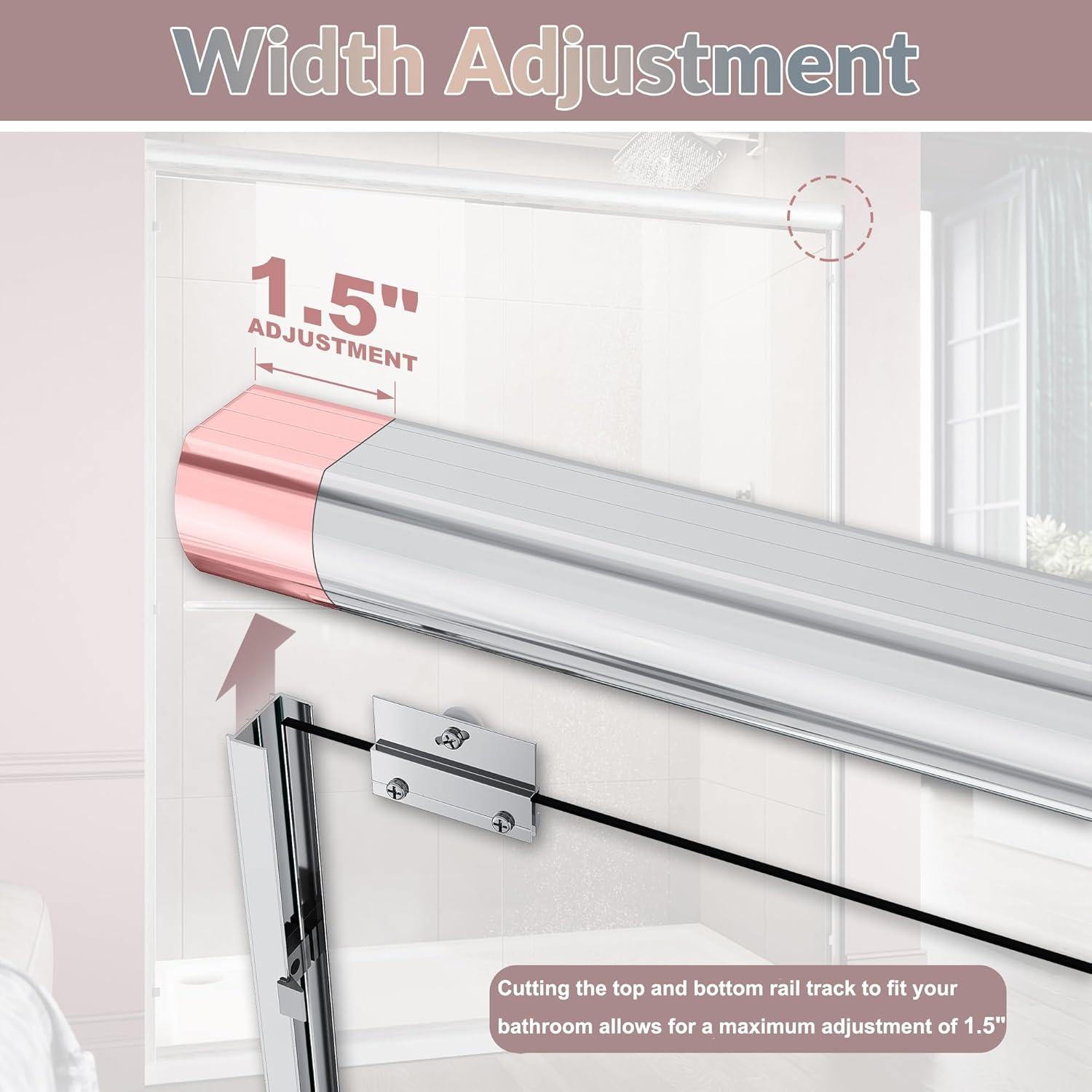 ELEGANT Shower Doors 46.5-48" W x 72 in. H, Semi-Frameless Bypass Sliding Shower Door, 1/4 in. Clear Glass Shower Enclosure, Chrome Finish