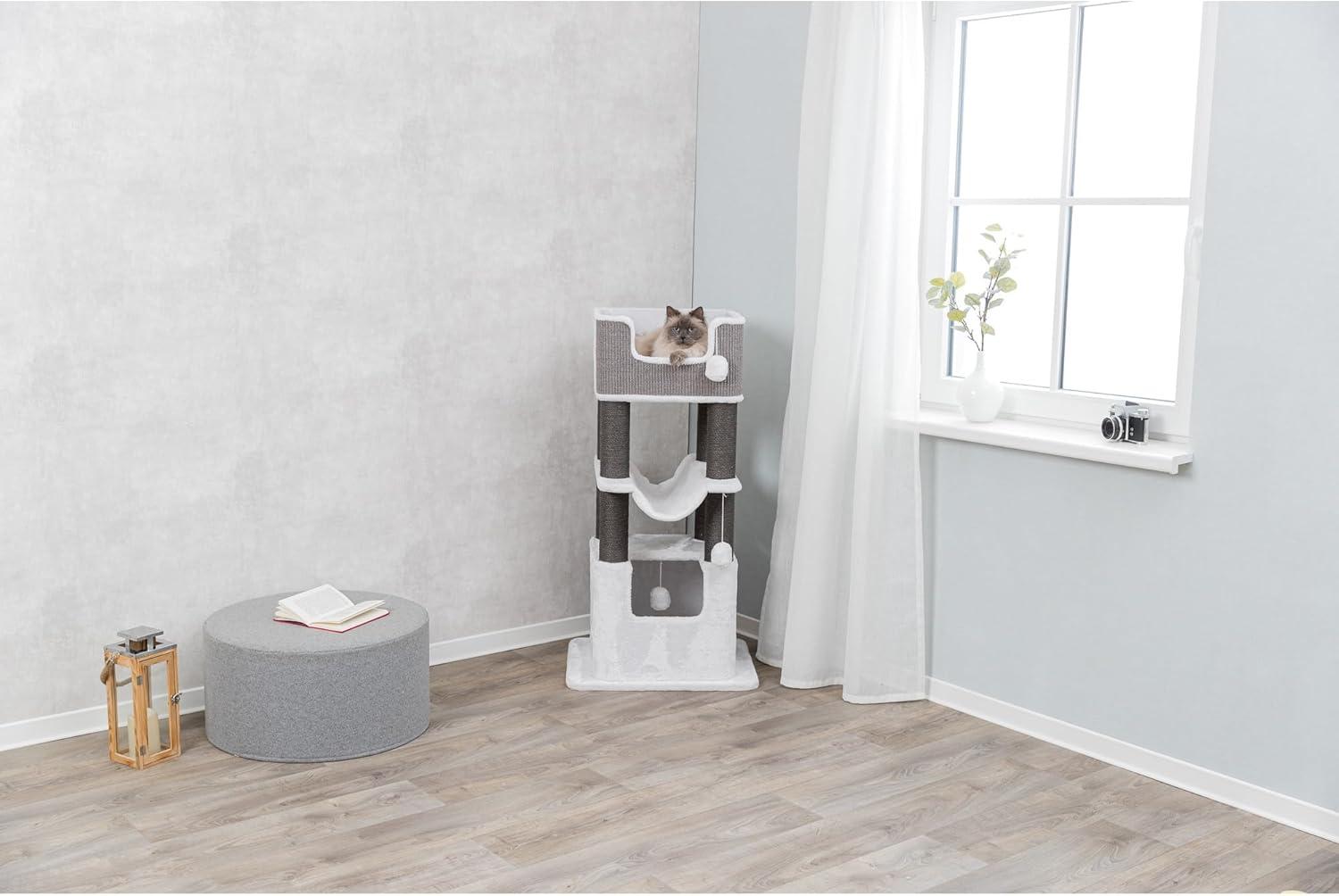 TRIXIE TRIXIE Lucano 43.3" XXL Cat Tree - Sisal Scratching Posts, Plush Covered House, Cat Beds, Platforms, Two Hanging Toys