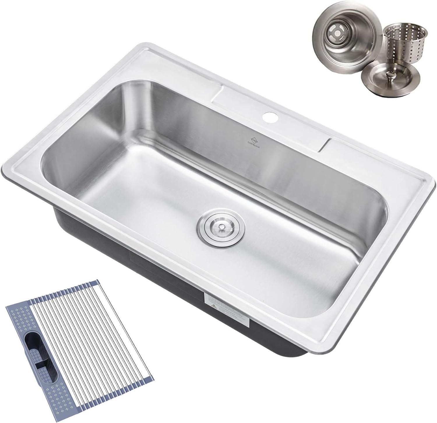 33-Inch Brushed Stainless Steel Drop-In Single Bowl Kitchen Sink