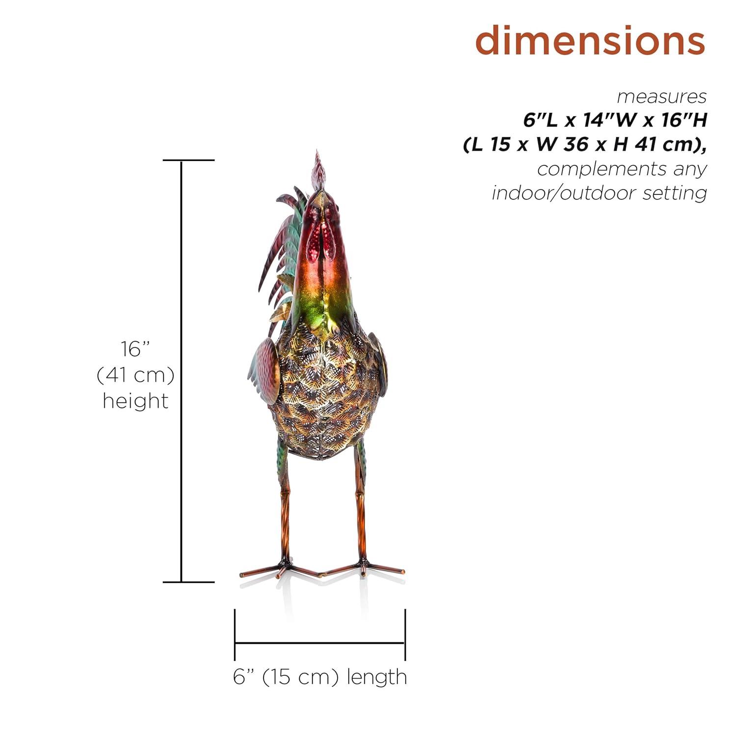 16" x 14" Outdoor Iron Rooster Yard Statue Brown - Alpine Corporation: Metallic Garden Decor