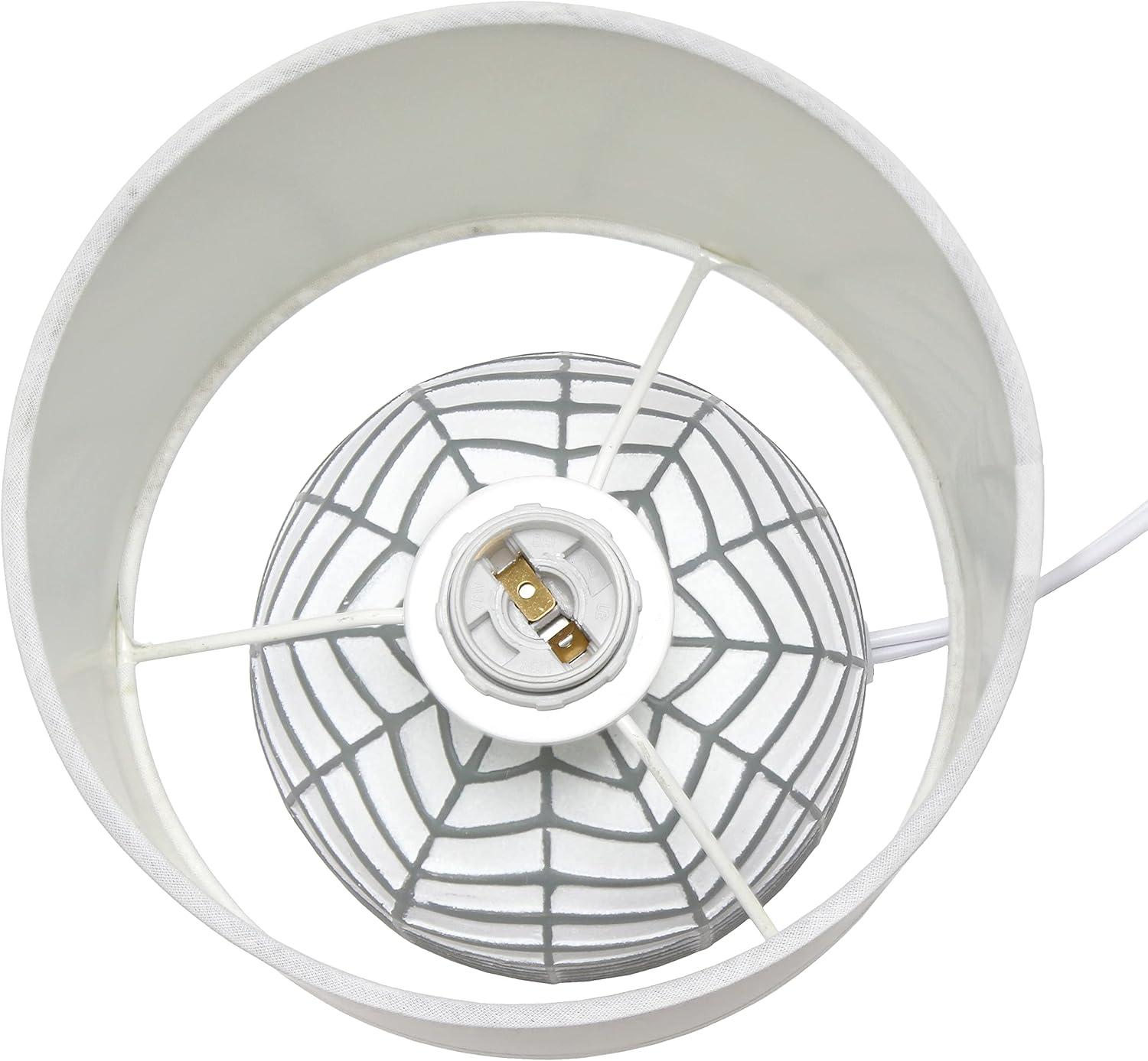 10.43" Petite Contemporary Webbed Waves Base Bedside Lamp with White Drum Shade - Simple Designs: ETL Listed, No Assembly Required