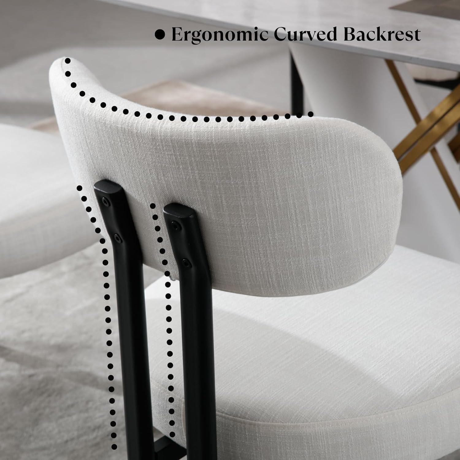 CONCETTA Dining Chairs Set of 4, Kitchen Chairs with Curved Backrest & Metal Legs, Mid Century Modern Round Dining Room Chairs for Vanity, Living Room,Beige