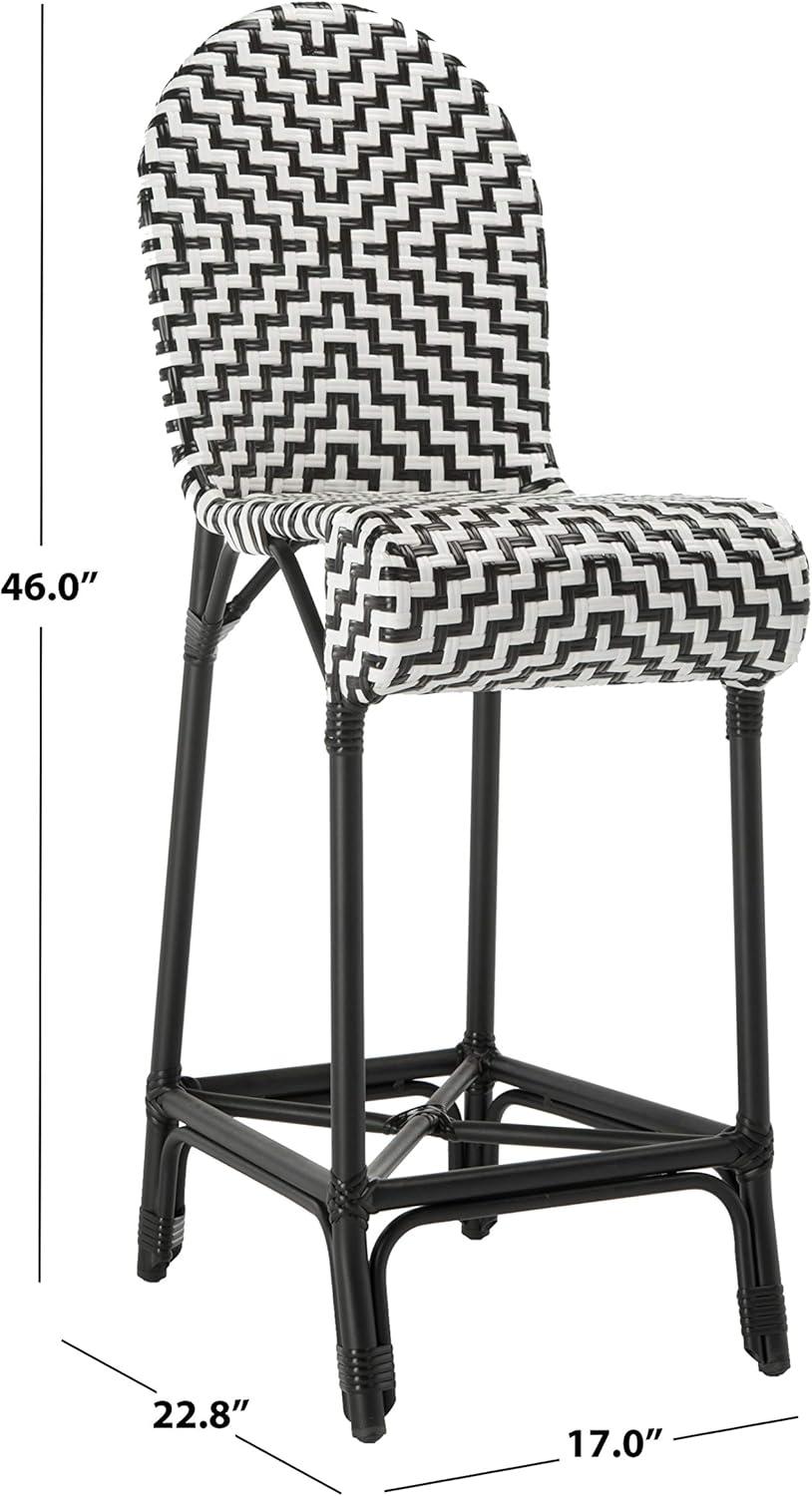 Tilden Black and White Rattan Indoor/Outdoor Bar Stool