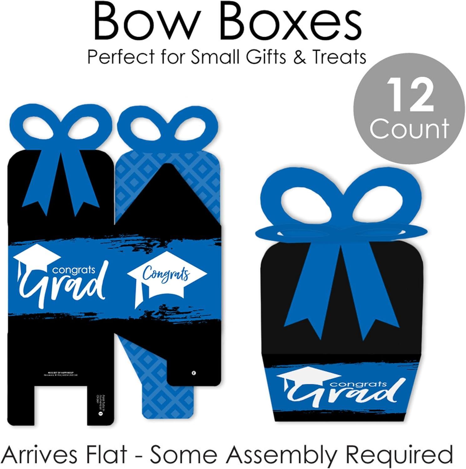 Big Dot of Happiness Blue Grad - Best is Yet to Come - Square Favor Gift Boxes -  Royal Blue Graduation Party Bow Boxes - Set of 12