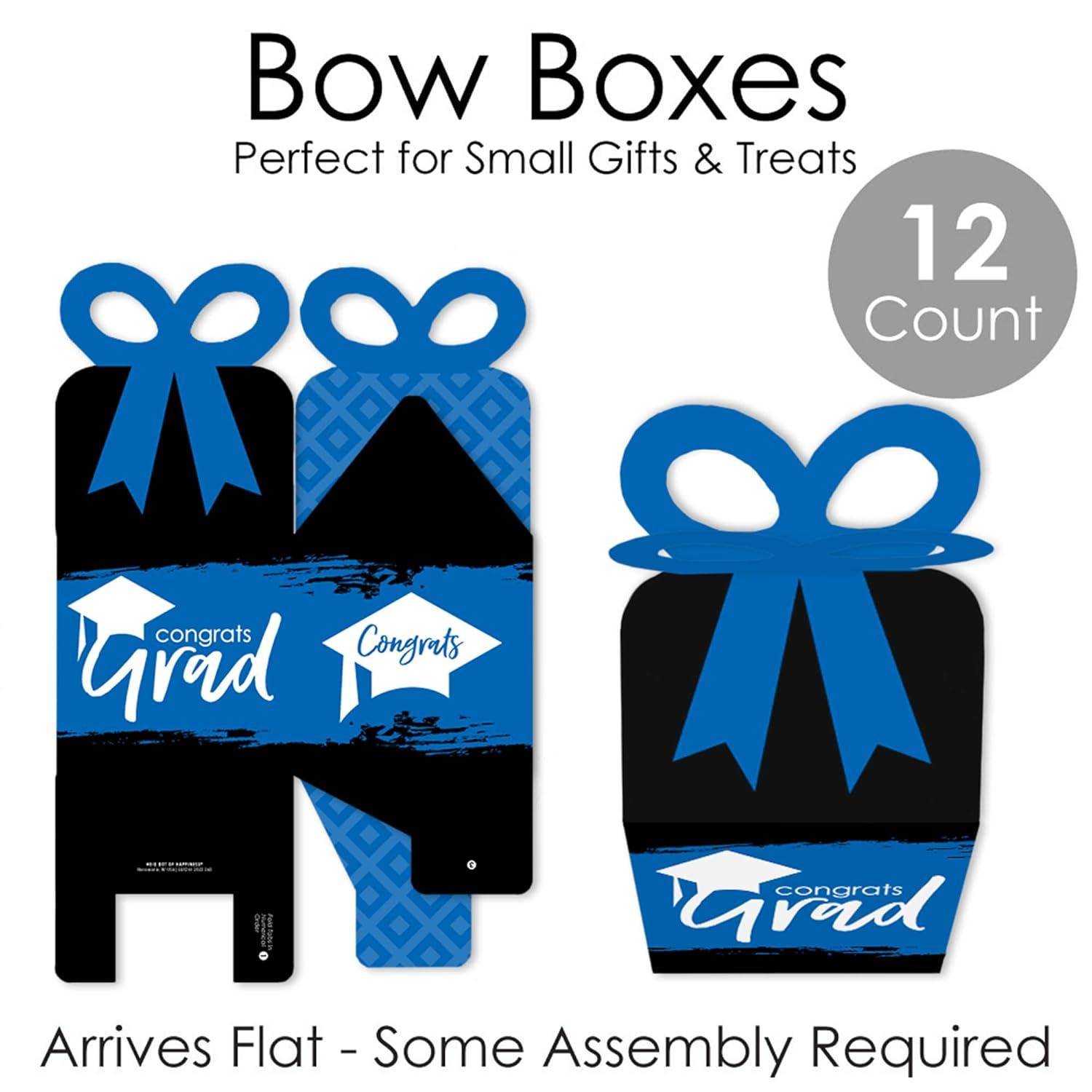 Big Dot of Happiness Blue Grad - Best is Yet to Come - Square Favor Gift Boxes -  Royal Blue Graduation Party Bow Boxes - Set of 12