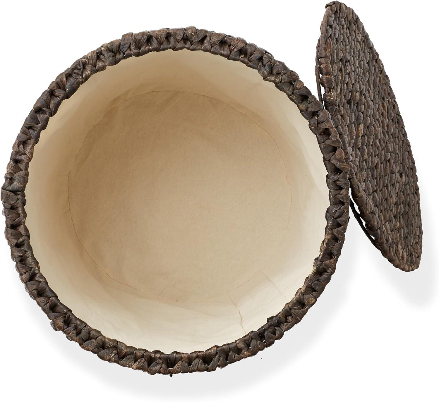 Casafield Rolling Storage Basket - Espresso, Handwoven Hyacinth Rolling Hamper with Lid, Storage Bin on Wheels for Living Room, Bathroom, Laundry