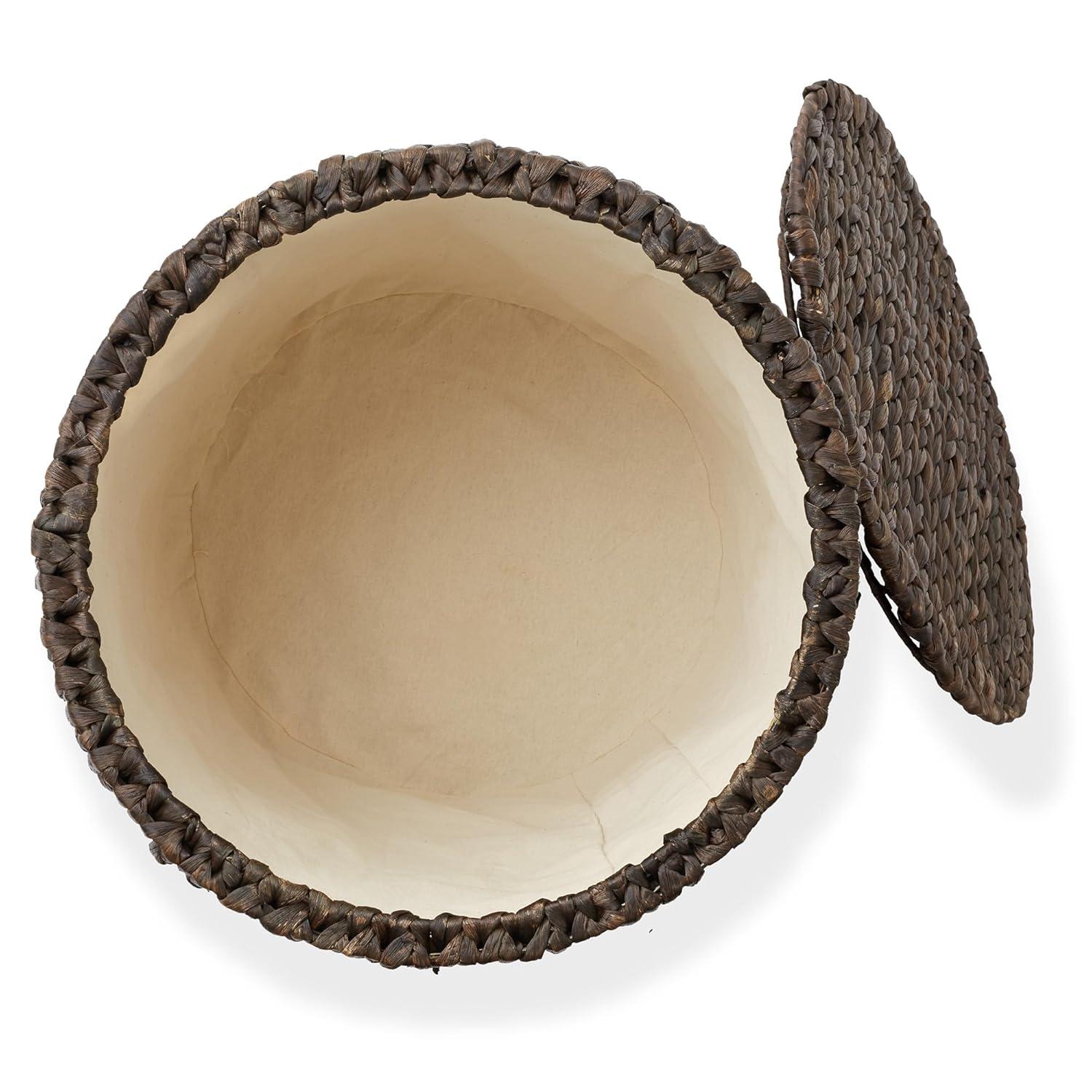 Casafield Rolling Storage Basket - Espresso, Handwoven Hyacinth Rolling Hamper with Lid, Storage Bin on Wheels for Living Room, Bathroom, Laundry