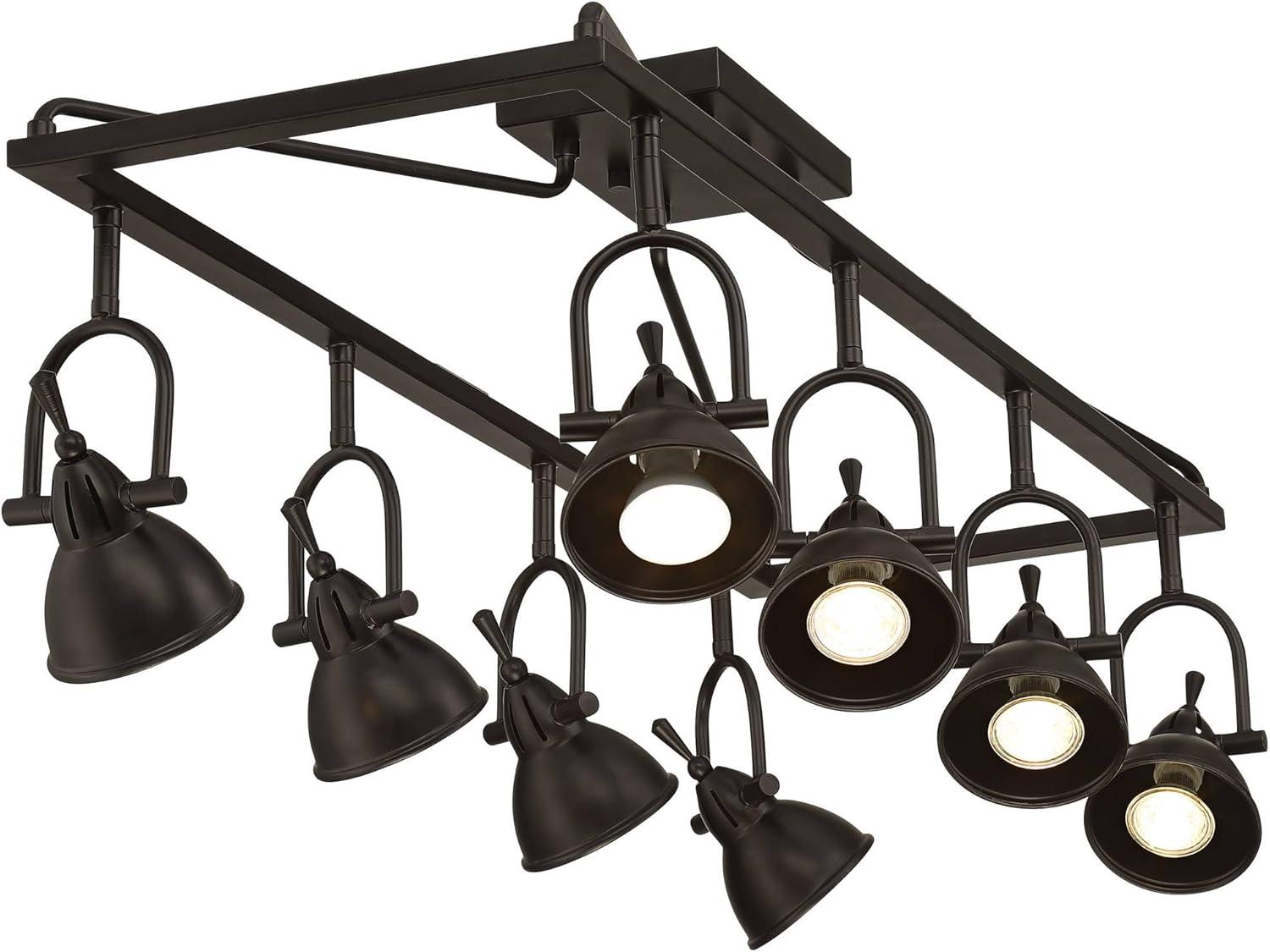 Pro Track Kane 8-Head LED Ceiling Track Light Fixture Kit Spot Light GU10 Directional Brown Bronze Finish Metal Farmhouse Rustic Cage Kitchen 36" Wide