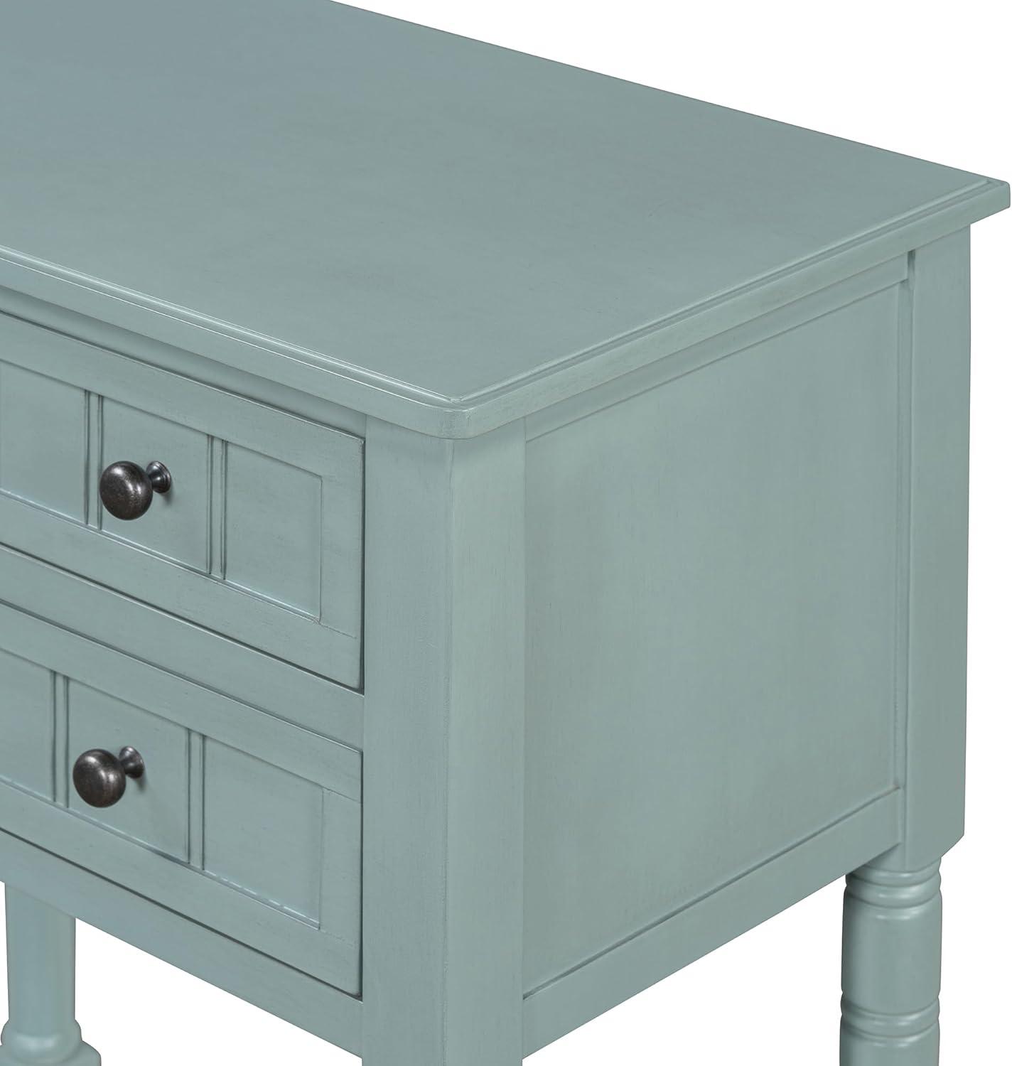 Churanty Narrow Console Table with Storage Drawers and Bottom Shelf for Entryway Living Room, Retro Console Table for Small Space, Light Blue