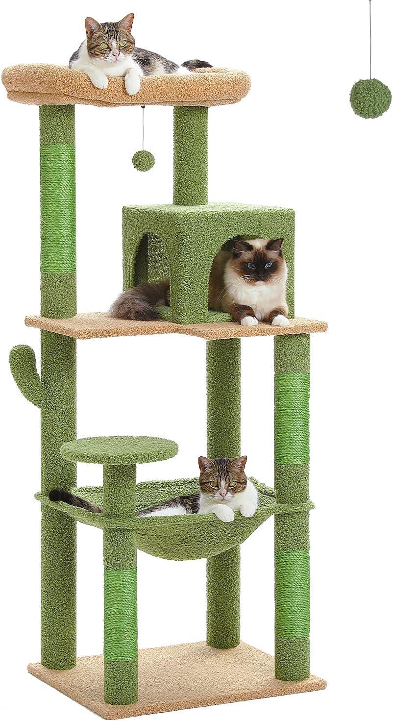 Latitude Run® Indoor Multi-Level Tall Cat Tower With Large Hammock, Scratching Posts, Cozy Condo And Top Perch