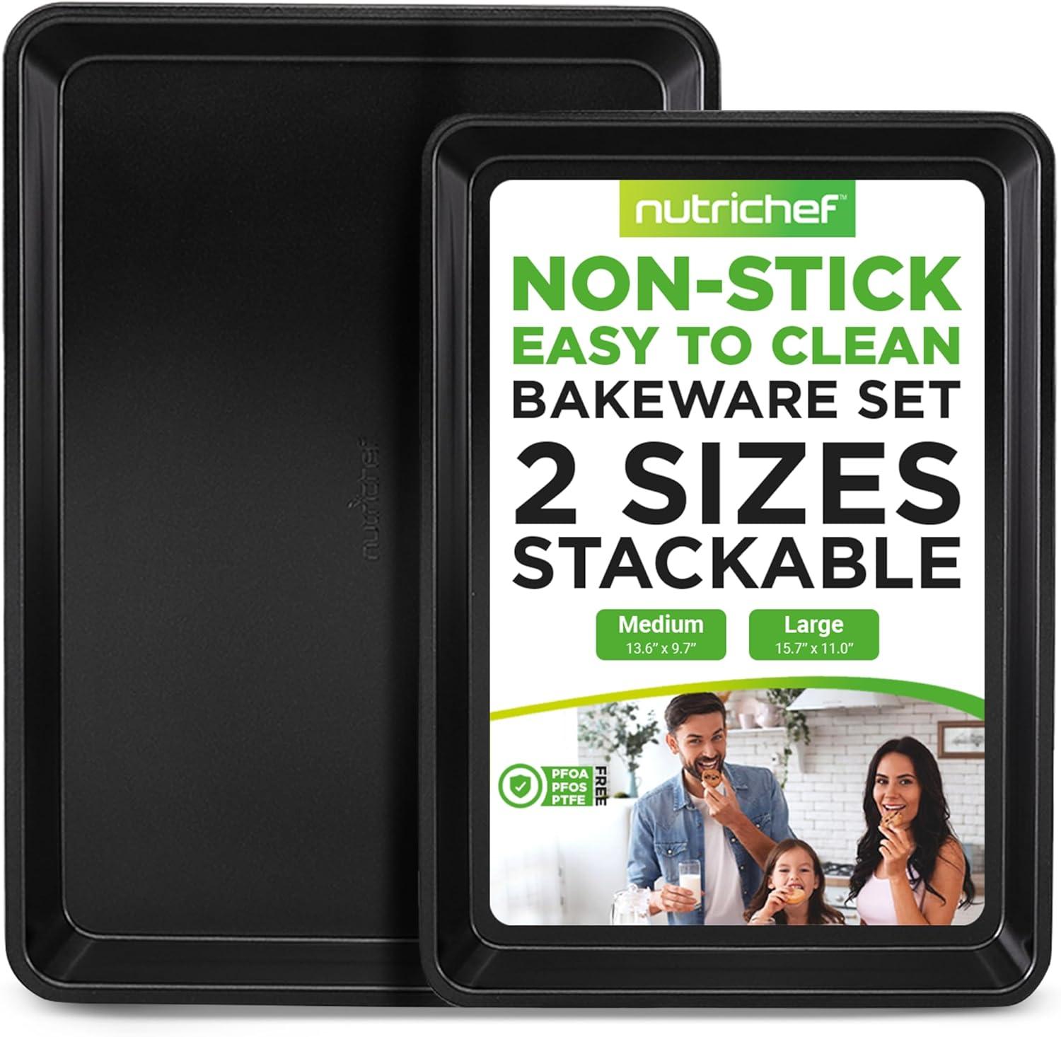 Black Carbon Steel Non-Stick 2-Piece Baking Sheet Pan Set