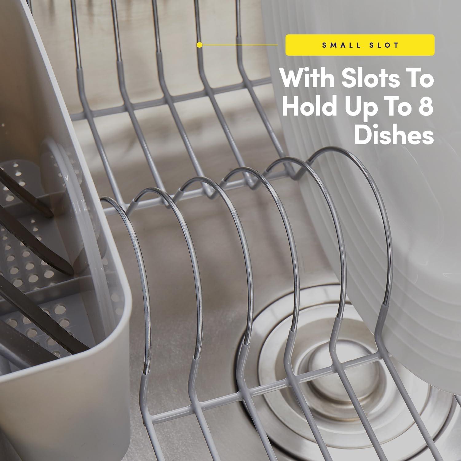 Sweet Home Collection Chrome Plated Steel 2-Piece Compact Dish Drainer with Utensil Caddy