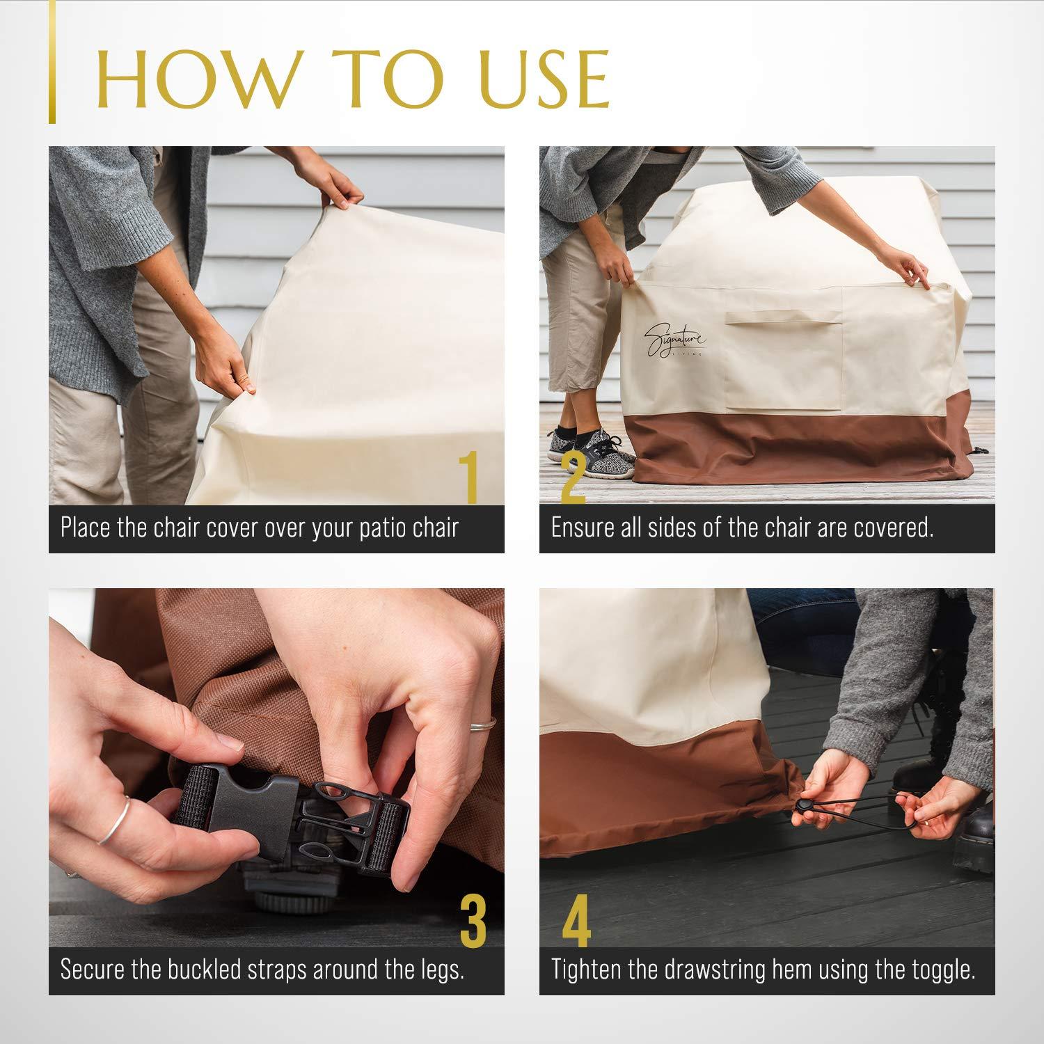 Signature Living 35” x 31” Tan Solid Print Patio Chair Cover, Waterproof, 2 Count