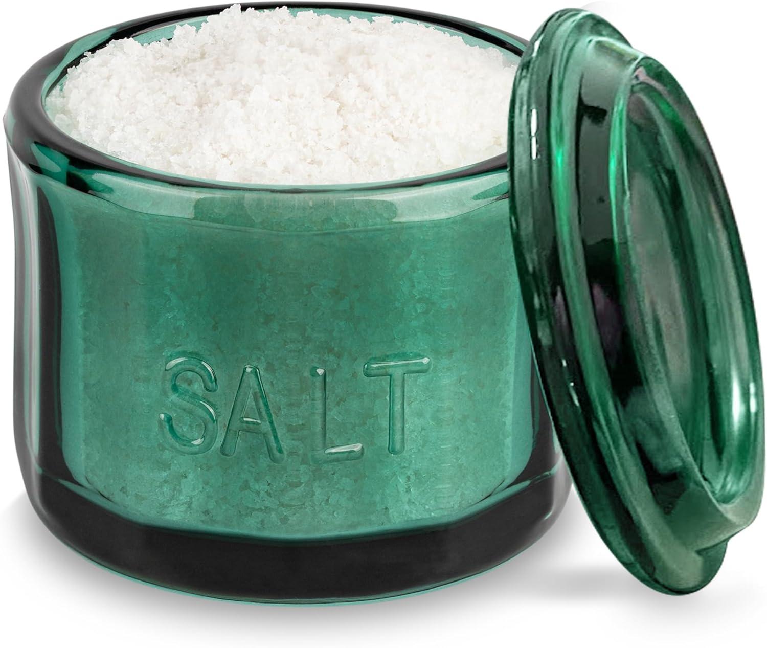 Kook Glass Salt Cellar, with Airtight Lid, 10 Oz, Emerald