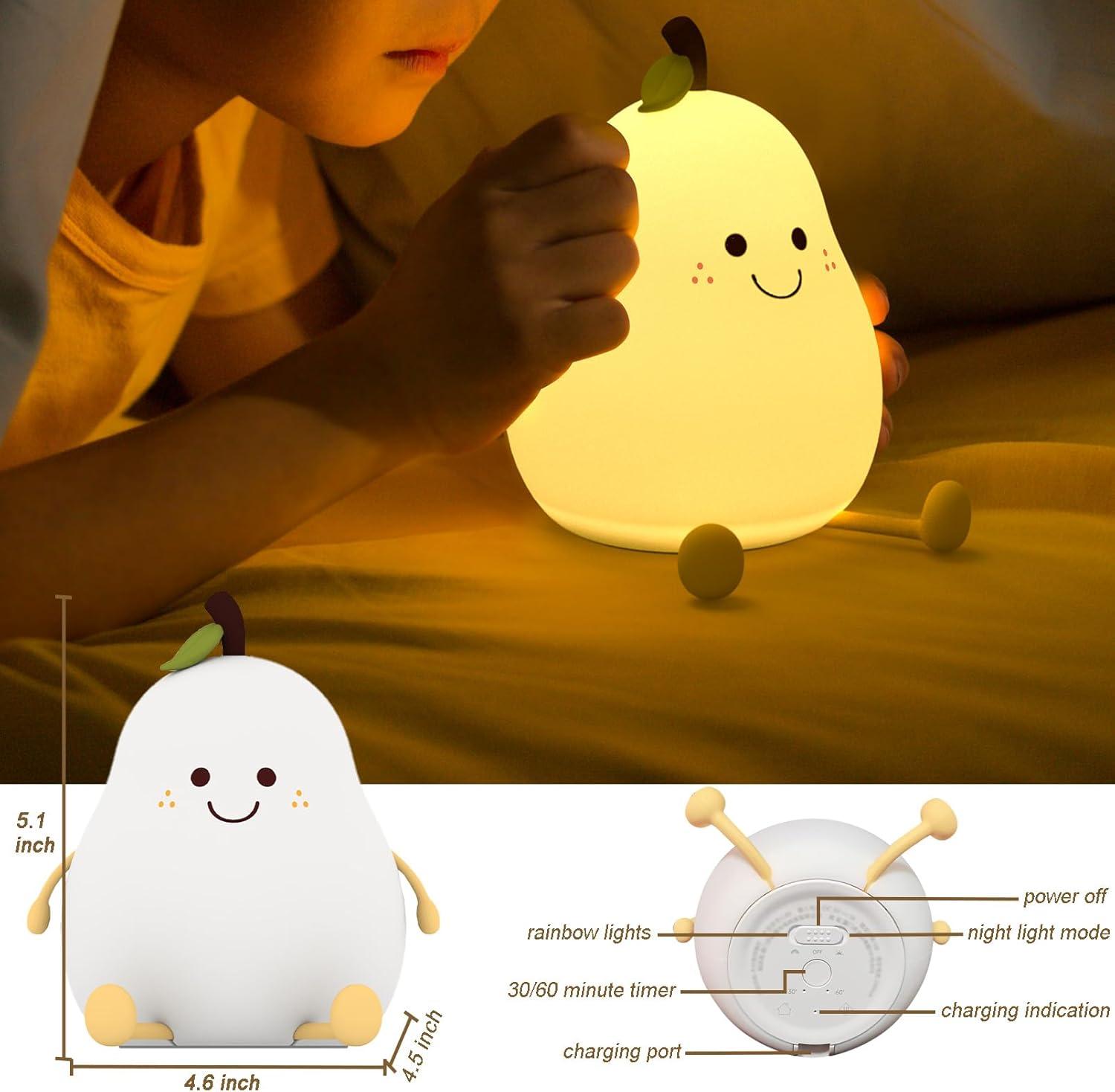 Cute Pear-Shaped Silicone Night Light with Warm White LED