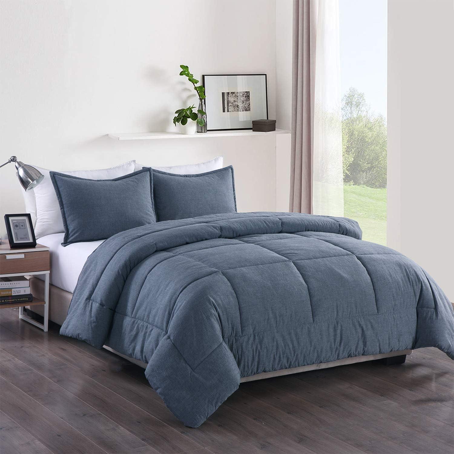 Twin Blue Washed Cotton Comforter Set