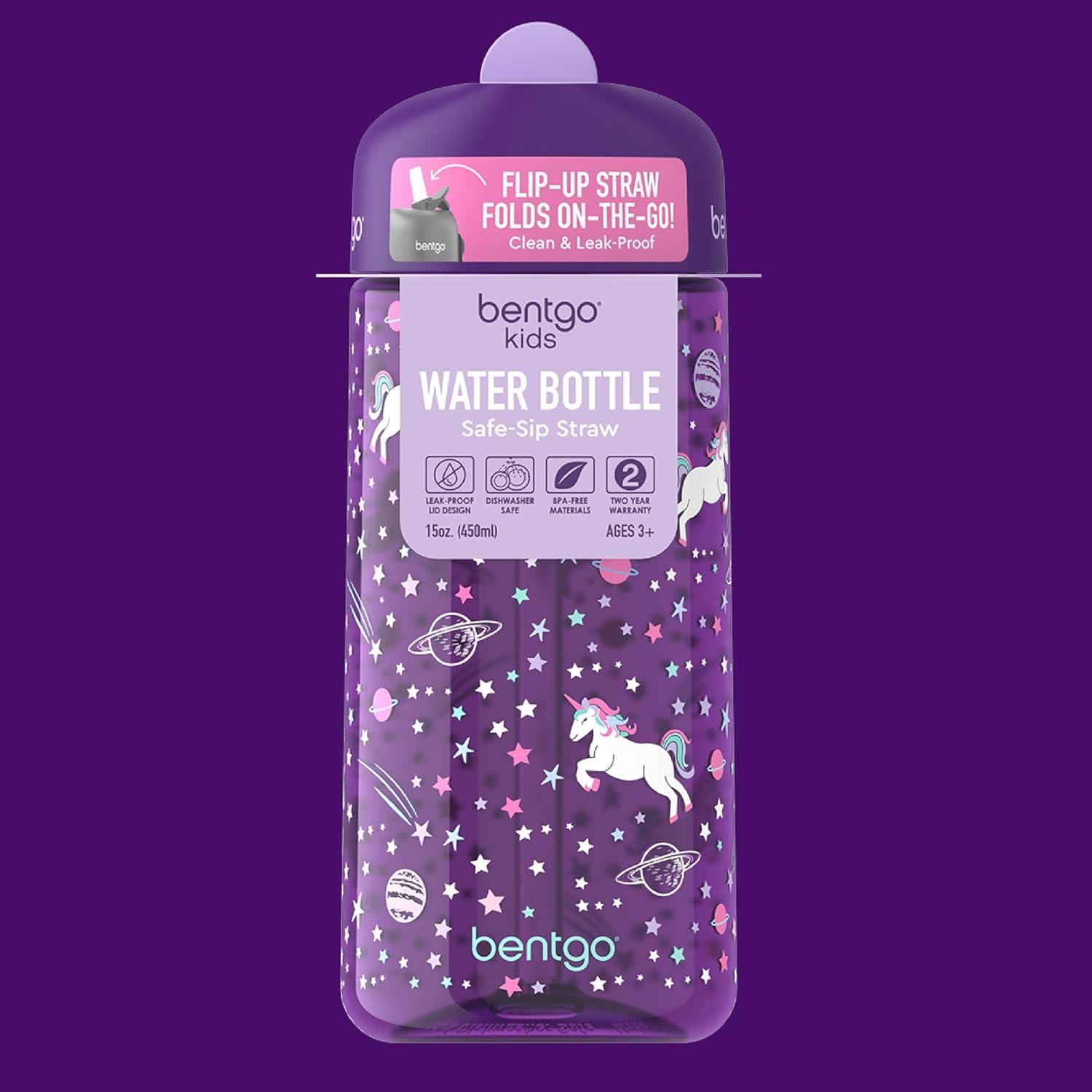 Bentgo® Kids Water Bottle - New & Improved 2023 Leak-Proof, BPA-Free 15 oz. Cup for Toddlers & Children - Flip-Up Safe-Sip Straw for School, Sports, Daycare, Camp & More (Unicorn)