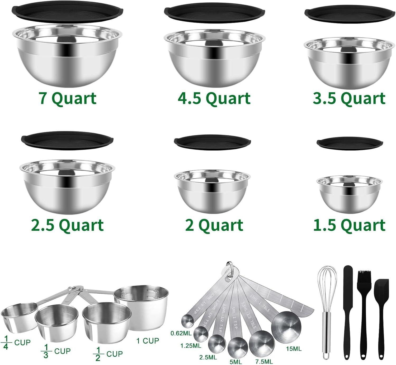 27-Piece Stainless Steel Mixing Bowl Set with Lids and Utensils