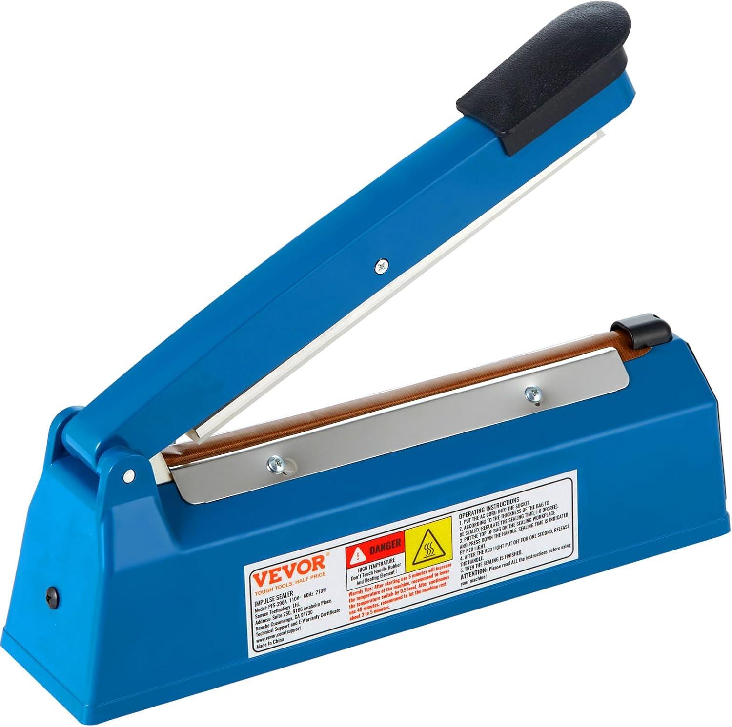 VEVOR 8-Inch Impulse Sealer, Adjustable Heat Manual Sealing Machine for Plastic, Mylar, PE, PP Bags - Portable Shrink Wrap Sealer with Extra Replacement Kit