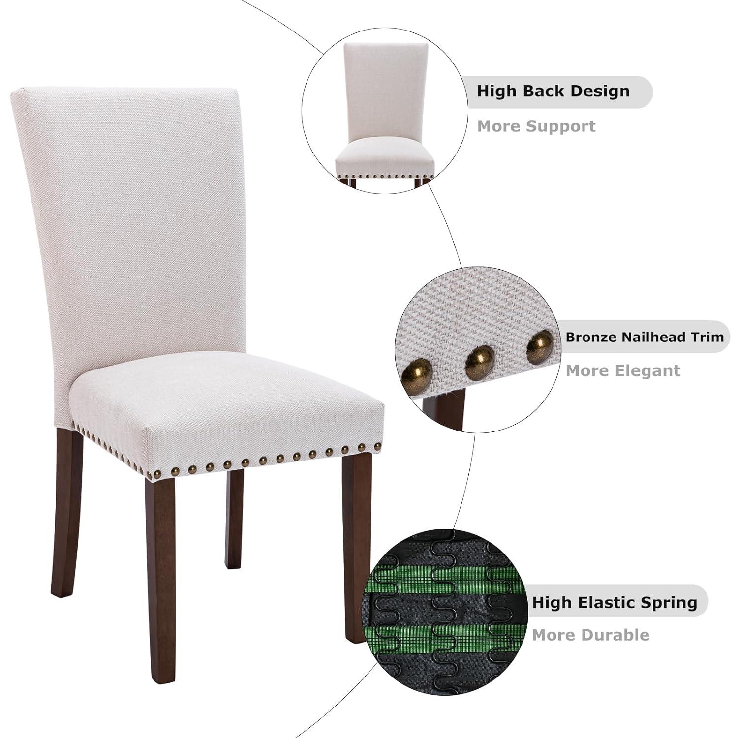 COLAMY Upholstered Parsons Dining Chairs Set of 4, Fabric Dining Room Kitchen Side Chair with Nailhead Trim and Wood Legs - Dark Grey