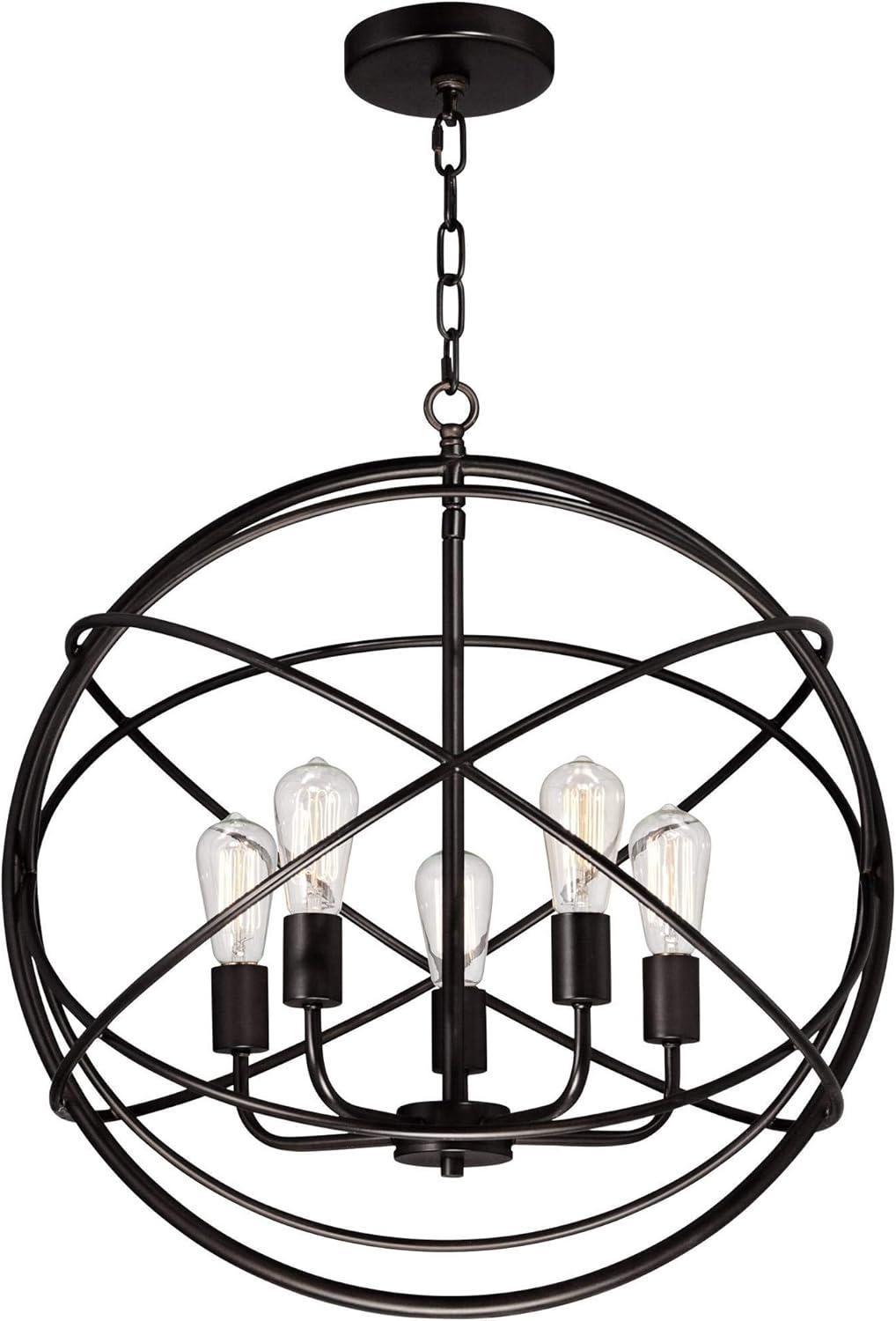 Franklin Iron Works Ellery Bronze Orb Foyer Pendant Chandelier 24 3/4" Wide Modern 5-Light LED Fixture for Dining Room House Kitchen Island Entryway