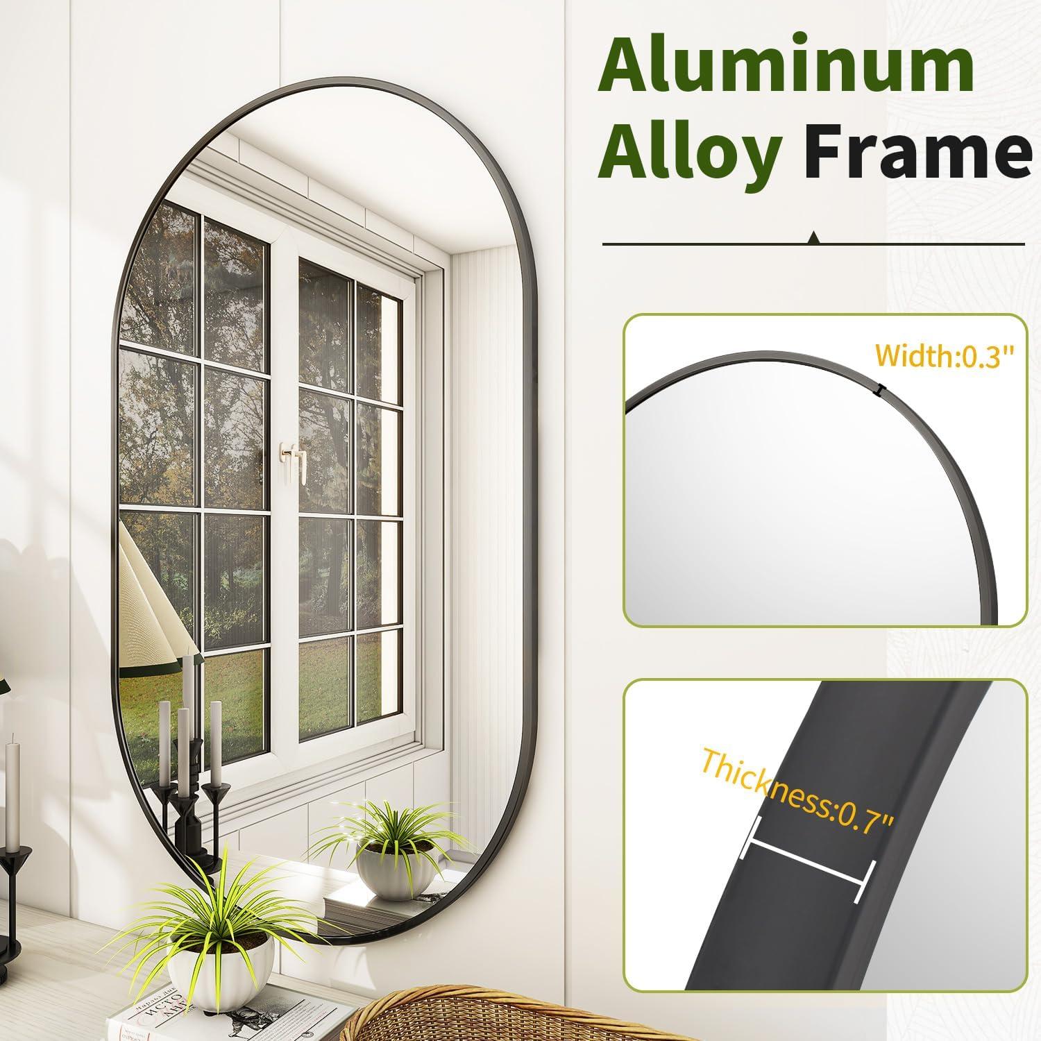 Oval Mirror, 20 X 36 Inch Black Bathroom Mirror, Oval Mirror for Bathroom, Black Vanity Mirror for Wall, Entryway, Living Room, Wall Mount Mirrors Hangs Vertical or Horizontal