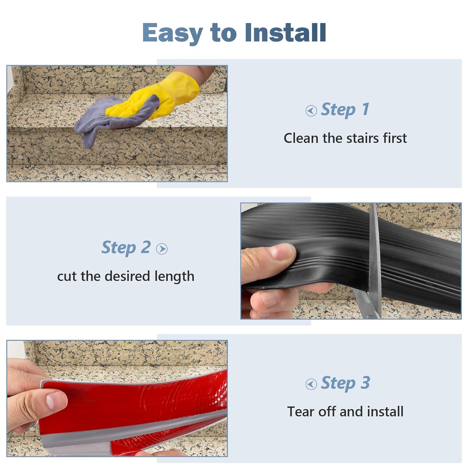 Rubber Stair Edging Self Adhesive Staircase Step Edge Protector Vinyl Stair Nose for Outdoor & Indoor (10Ft, Black)