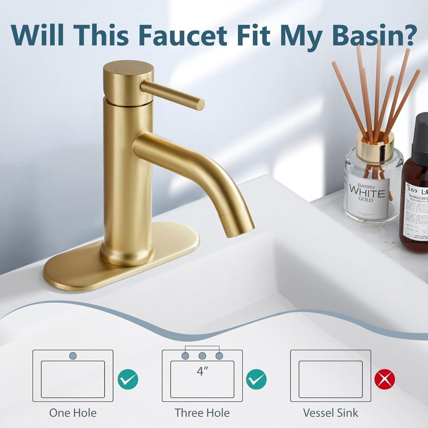 Brushed Gold Stainless Steel Single Handle Bathroom Faucet