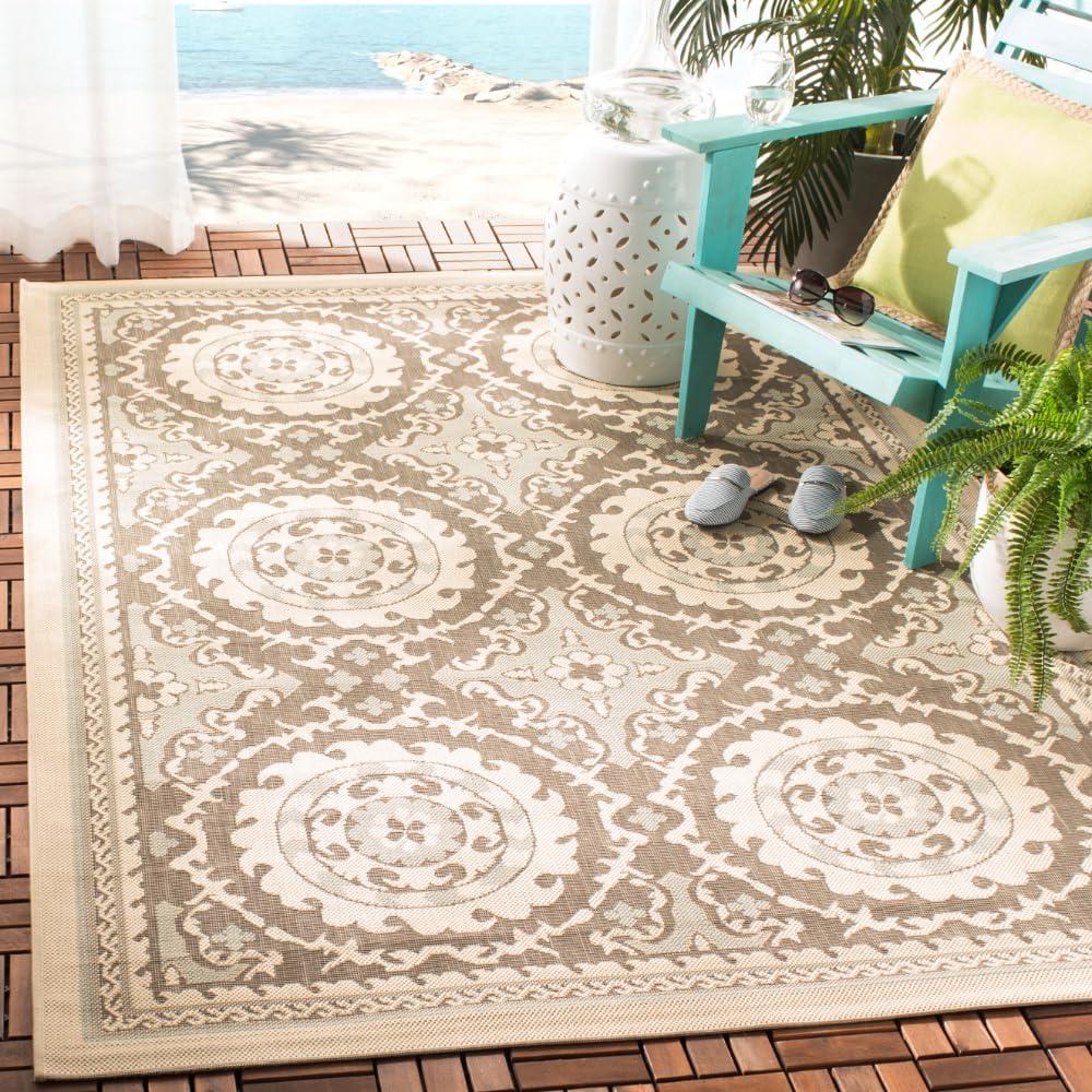 Courtyard CY7059 Power Loomed Indoor/Outdoor Area Rug - Beige/Dark Beig - 4'x5'7" - Safavieh.