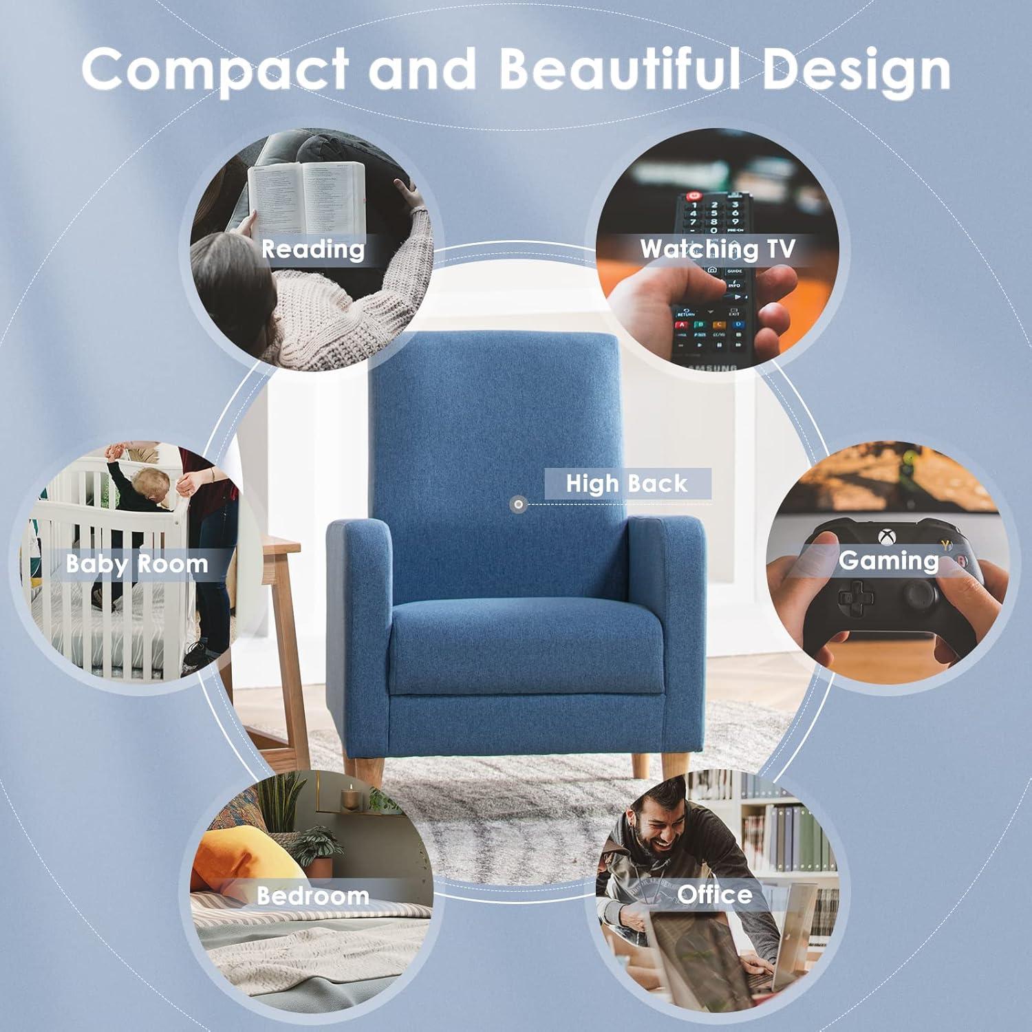 Latitude Run® Modern Upholstered Armchair with Pillows, Fabric Reading Living Room Side Chair, Single Sofa with Lounge Seat and Wooden Legs,...