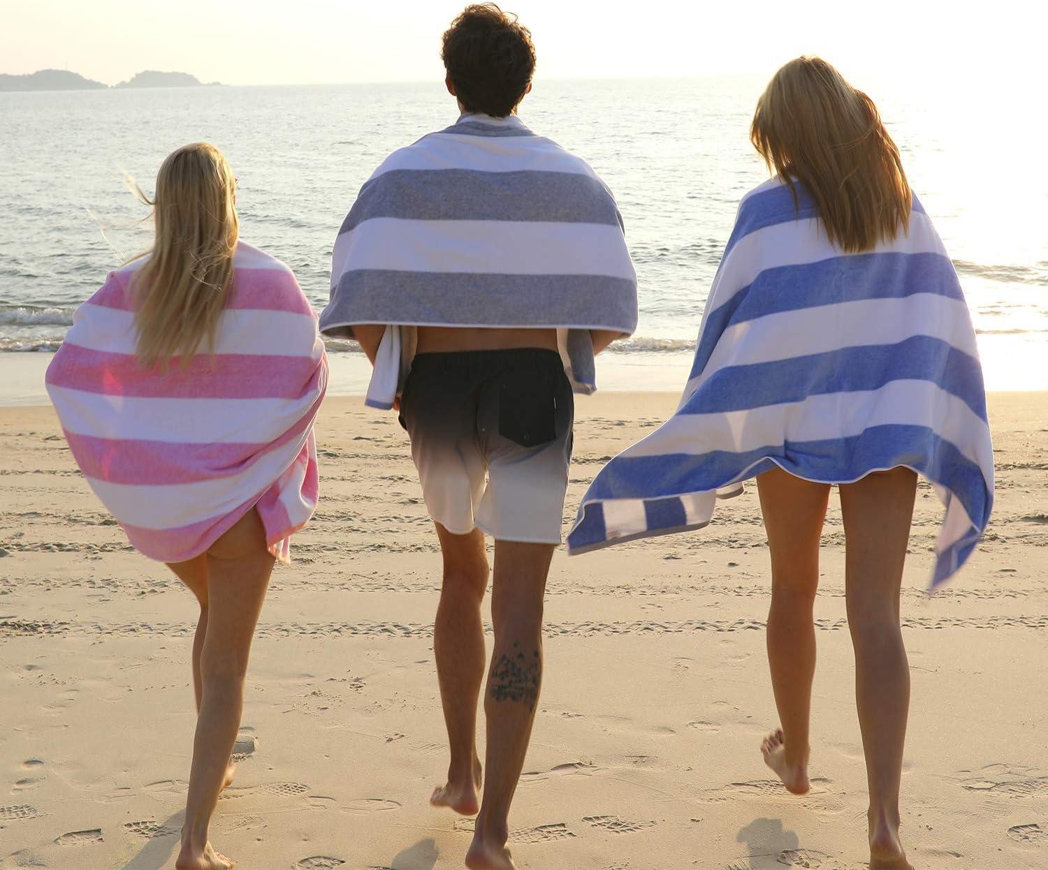 Cotton Oversized Beach Towel - Large 70 x 35 Inch Pool Towel, Orange Striped Quick Dry Swimming Cabana Towel