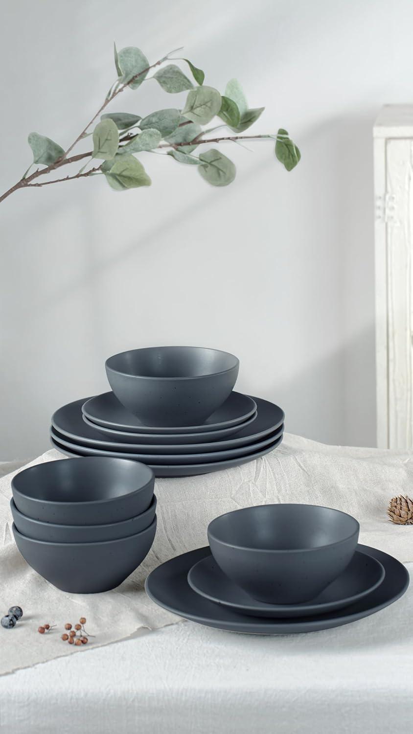 Charcoal Matte Ceramic Round Dinnerware Set for 4