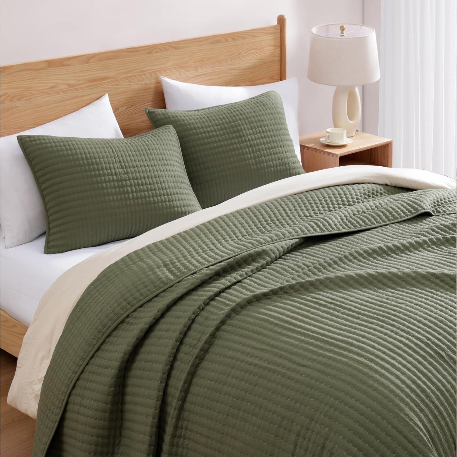 Lightweight Soft Bedspread Coverlet Green - 3 Piece - Queen
