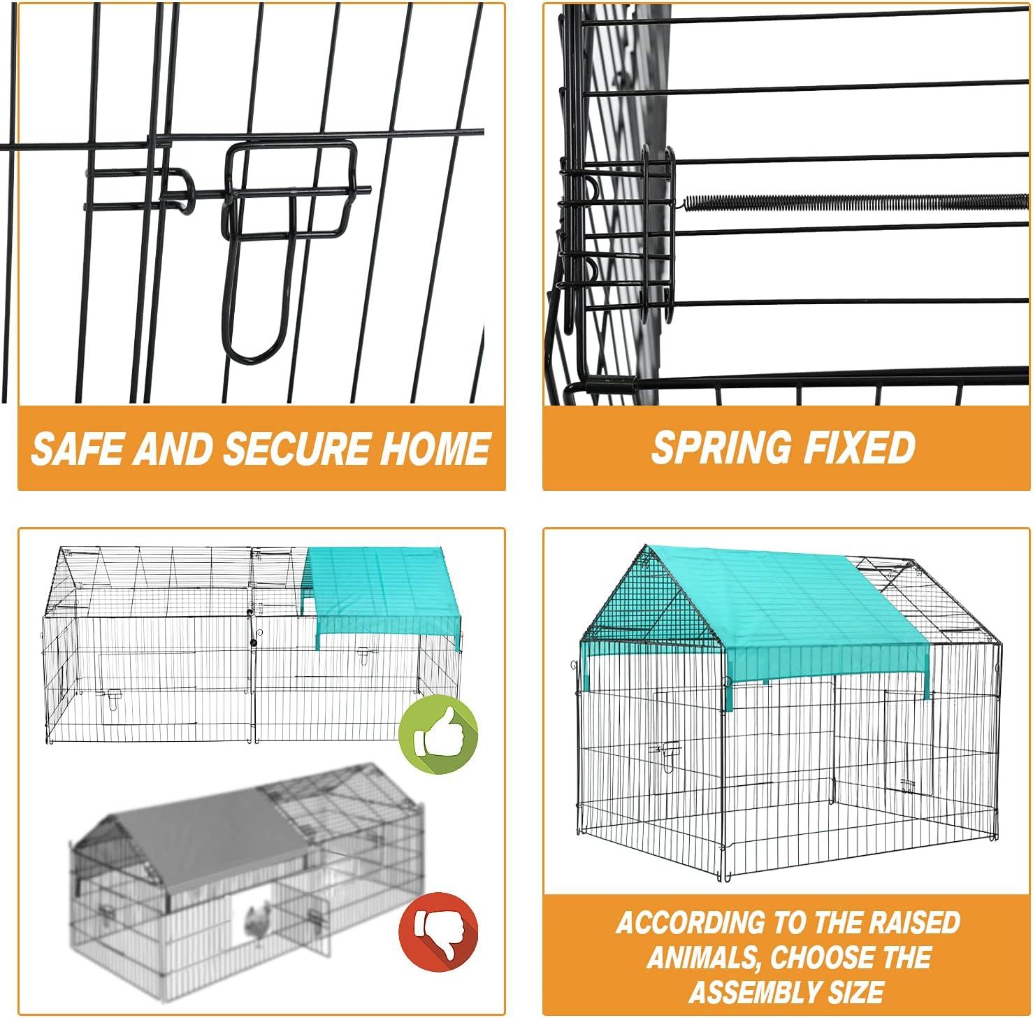 Metal Chicken Coop, 86 x 40 x 40 Inch Chicken Run for Yard with Waterproof Cover, Outdoor Portable Chicken Pen with 4 Doors, 1 Window, Chicken House for Small Animals Duck, Rabbit, Hen