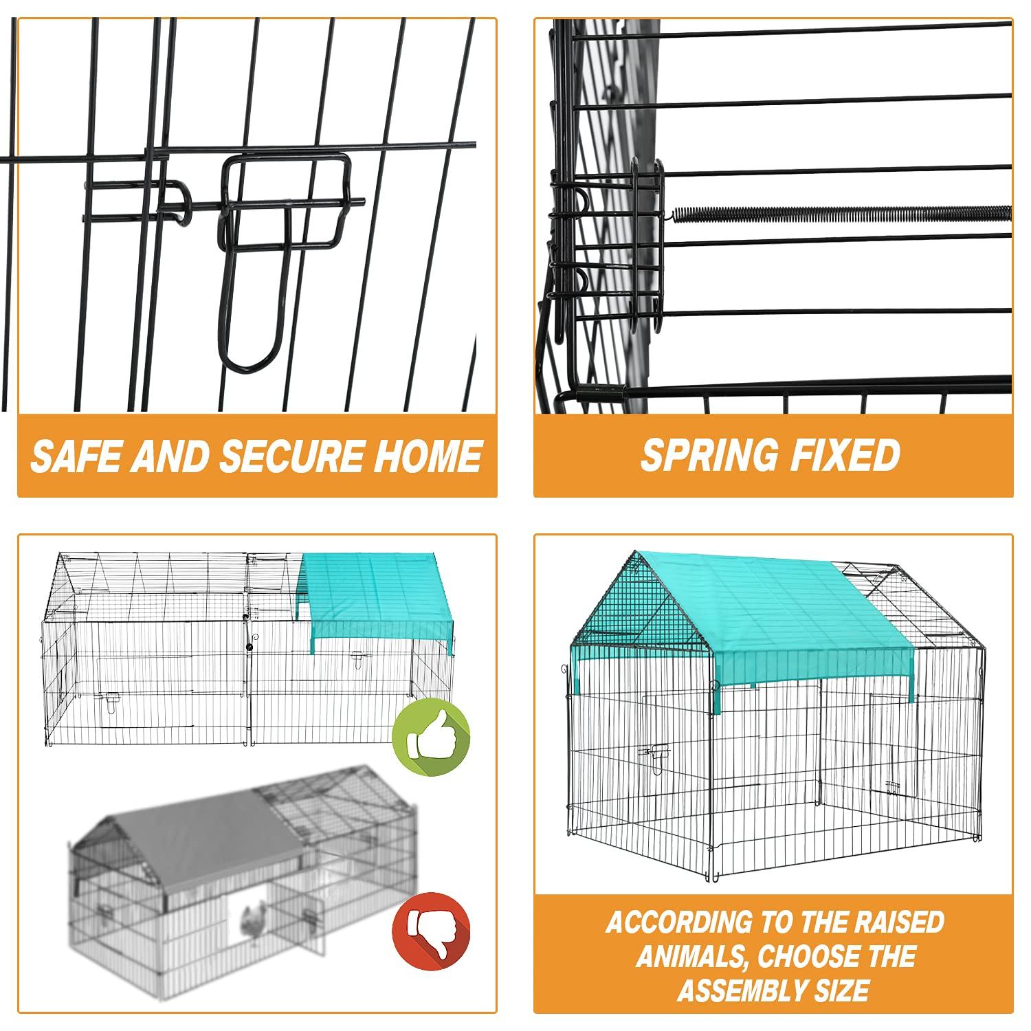 Metal Chicken Coop, 86 x 40 x 40 Inch Chicken Run for Yard with Waterproof Cover, Outdoor Portable Chicken Pen with 4 Doors, 1 Window, Chicken House for Small Animals Duck, Rabbit, Hen
