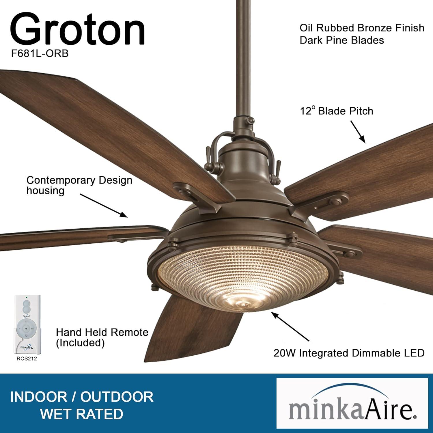 56" Groton 5 - Blade Outdoor LED Standard Ceiling Fan with Wall Control and Light Kit Included