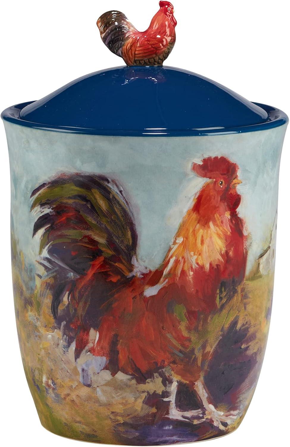 Blue Ceramic Rooster Meadow 3-Piece Canister Set