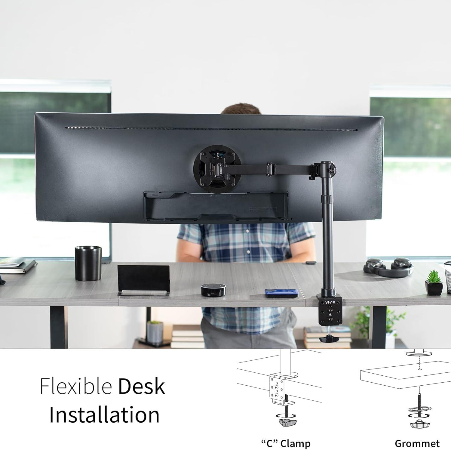 VIVO Single Ultrawide Monitor Desk Mount, Adjustable Stand for Screens up to 45"