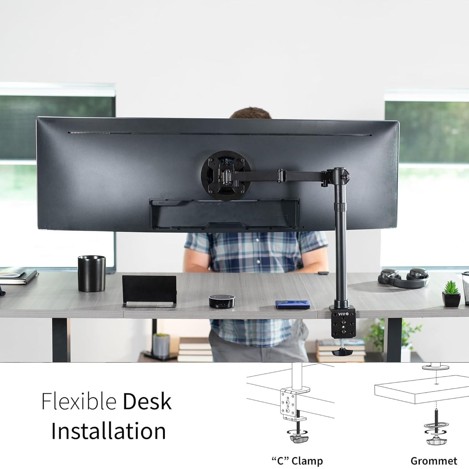VIVO Single Ultrawide Monitor Desk Mount, Adjustable Stand for Screens up to 45"