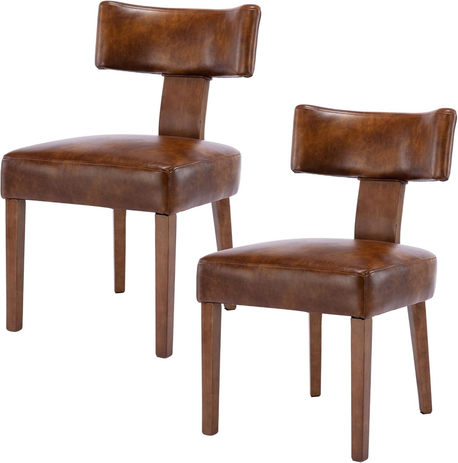 Loon Peak® Mid Century Modern Dining Chairs Set Of 2, Farmhouse PU Leather Upholstered Accent Chair Curved Backrest Kitchen Chairs With Hardwood Frame (Set of 2)