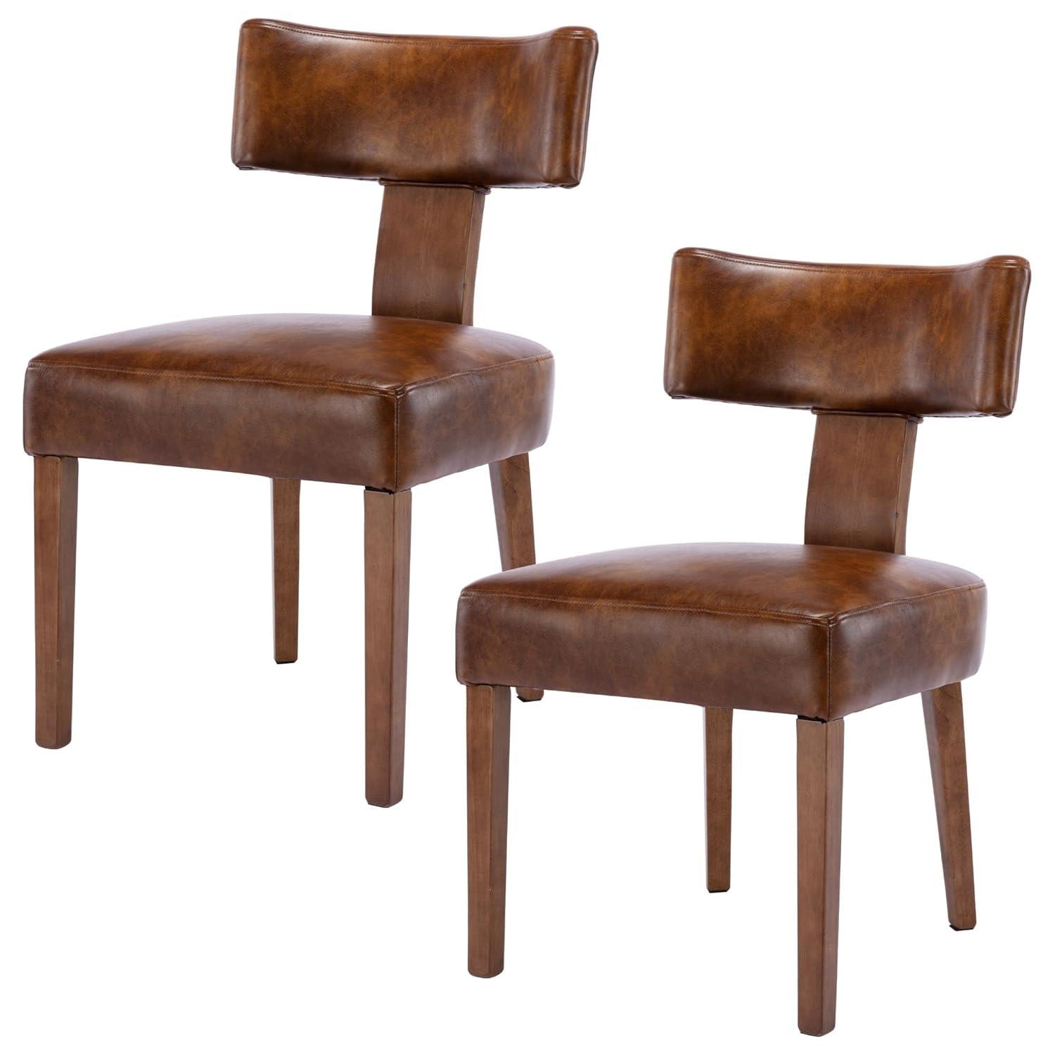 Loon Peak® Mid Century Modern Dining Chairs Set Of 2, Farmhouse PU Leather Upholstered Accent Chair Curved Backrest Kitchen Chairs With Hardwood Frame (Set of 2)
